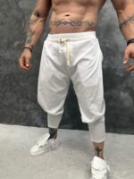 Linen Drop Crotch Pants – White - Image 4