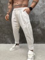 Linen Stripe Tapered Pants – White