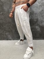 Linen Stripe Tapered Pants – White - Image 3