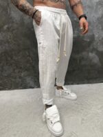 Linen Stripe Tapered Pants – White - Image 4