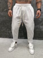 Linen Stripe Tapered Pants – White - Image 5