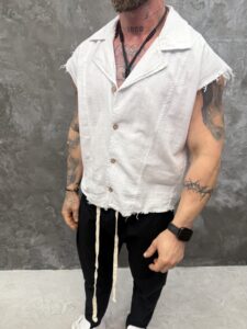 IVORY RAW – Premium Sleeveless Linen Shirt - Image 3