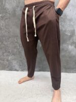 Linen Drop Crotch Pants – BROWN - Image 2