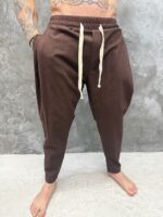 Linen Drop Crotch Pants – BROWN - Image 5