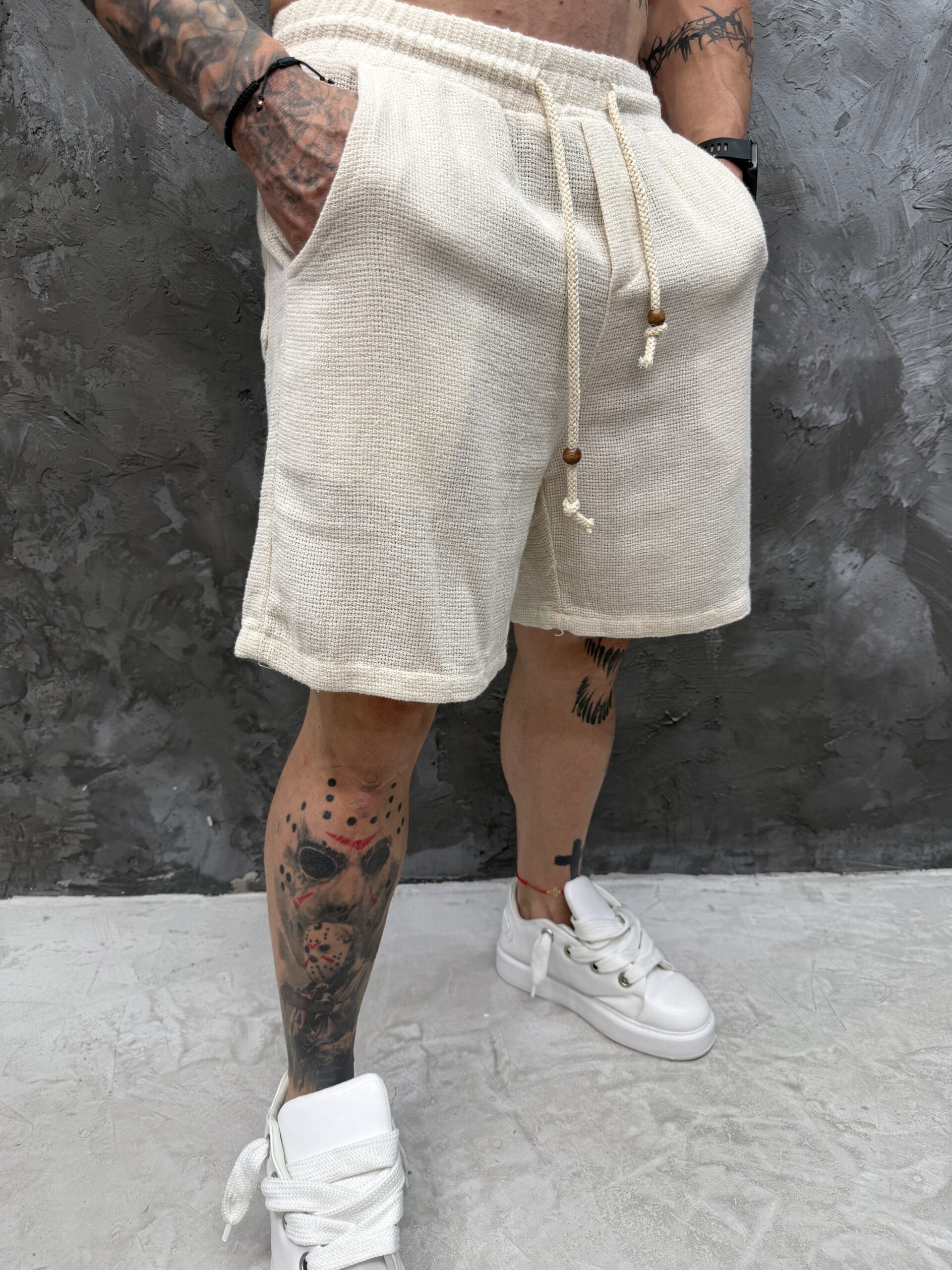 IMG_3744 Premium Knit Shorts – Off White - Image 1