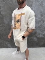 Тениска с текстуриран памук "Nomad Symbol" – Ivory - Image 3