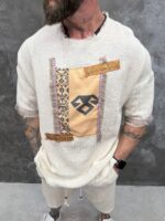 Тениска с текстуриран памук "Nomad Symbol" – Ivory - Image 7