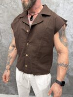 Chocolate Brown – Premium Sleeveless Linen Shirt
