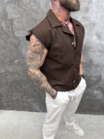 Chocolate Brown – Premium Sleeveless Linen Shirt - Image 5