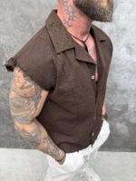 Chocolate Brown – Premium Sleeveless Linen Shirt - Image 2