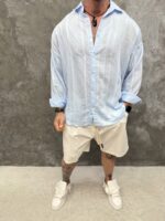 Azure Linen Shirt – Sky Blue - Image 3