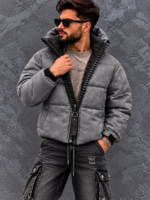 GREY OVERSIZED PUFFER – Мъжко зимно яке с обемна качулка и дизайнерски цип - Image 3