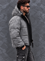 GREY OVERSIZED PUFFER – Мъжко зимно яке с обемна качулка и дизайнерски цип - Image 2